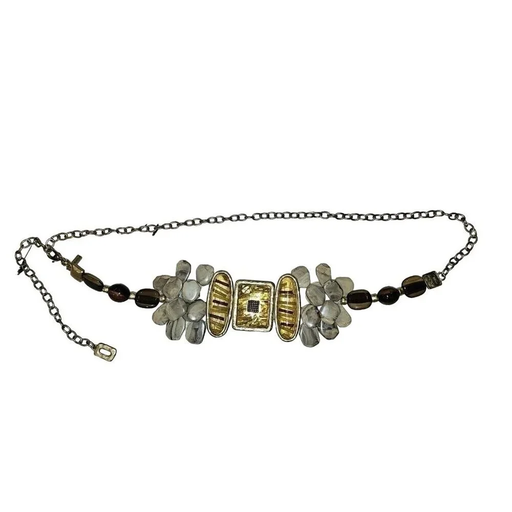 Chico's Bohemian Retro Chunky Stone & Resin Chain Belt up to 51 inches